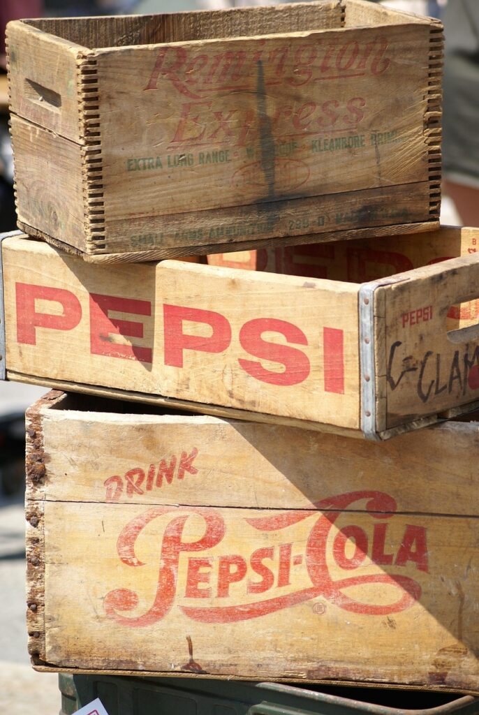 pepsi, pop, soda, vintage, marketing, crates, wood, wooden, stack, signs, retro, americana, box, boxes, old, weathered, brown marketing, brown retro, brown box, pepsi, pepsi, pepsi, pepsi, pepsi