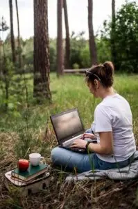 young woman, laptop, work, freelancer, notebook, nature, forest, freelancer, freelancer, freelancer, freelancer, freelancer