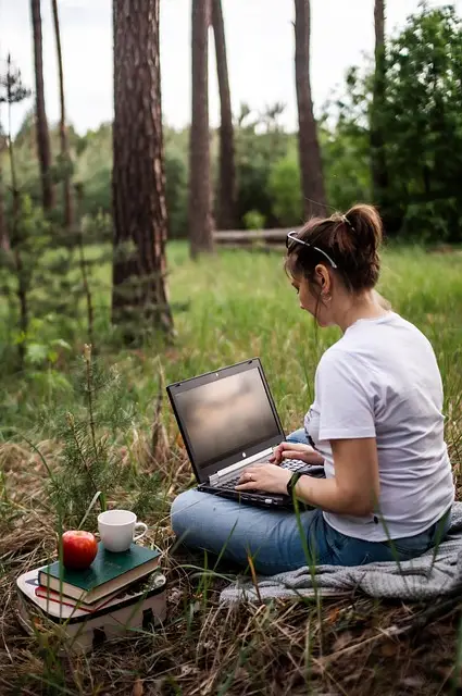 young woman, laptop, work, freelancer, notebook, nature, forest, freelancer, freelancer, freelancer, freelancer, freelancer